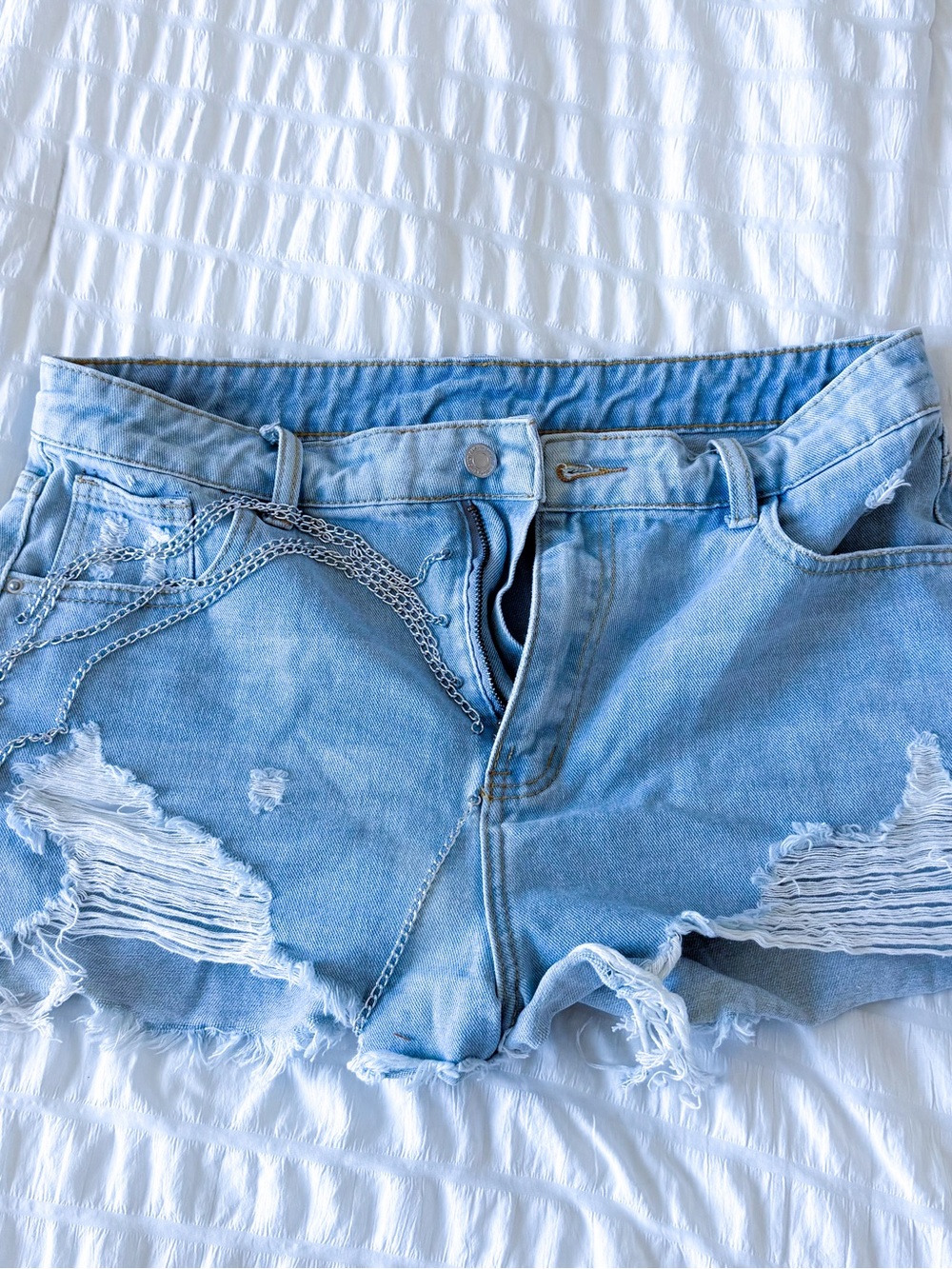 Light Blue Distressed Denim Womens Shorts